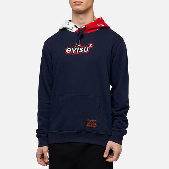 Мужская толстовка Evisu Heritage Color Blocking All Over Printed Daicock Hoodie Dark Navy