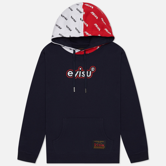 Мужская толстовка Evisu Heritage Color Blocking All Over Printed Daicock Hoodie Dark Navy