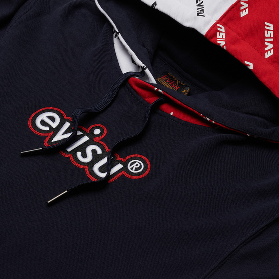 Мужская толстовка Evisu Heritage Color Blocking All Over Printed Daicock Hoodie Dark Navy