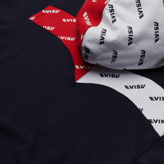 Мужская толстовка Evisu Heritage Color Blocking All Over Printed Daicock Hoodie Dark Navy