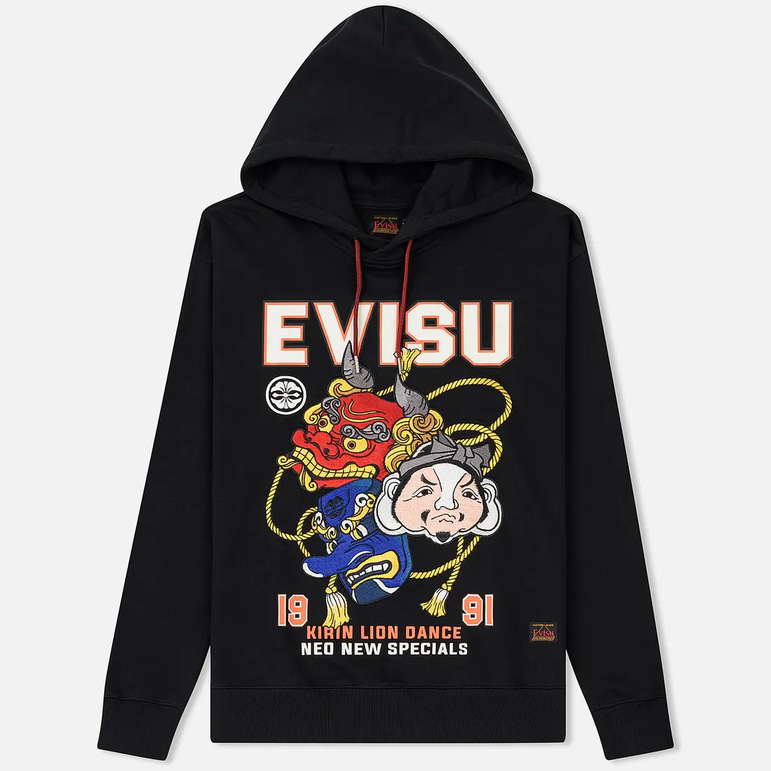 Evisu Мужская толстовка Heritage Kirin Lion Dance Mask Embroidered Logo Printed Hoodie
