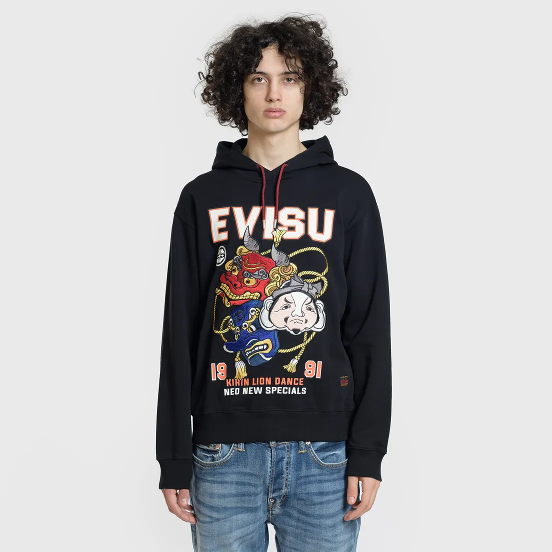 Evisu Мужская толстовка Heritage Kirin Lion Dance Mask Embroidered Logo Printed Hoodie
