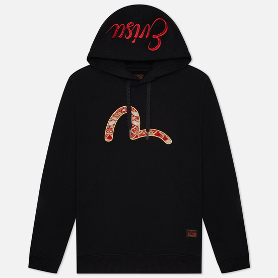 Мужская толстовка Evisu Heritage Scale Pattern Seagull Embroidery Hoodie Black