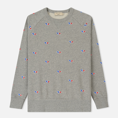 Мужская толстовка Maison Kitsune All Over Tricolor Fox Patch Embroidery Grey Melange