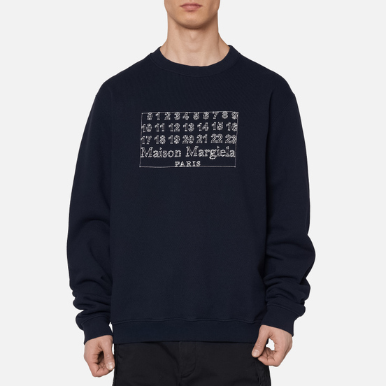 Мужская толстовка Maison Margiela Embroidered Numeric Logo Crew Neck Dark Blue