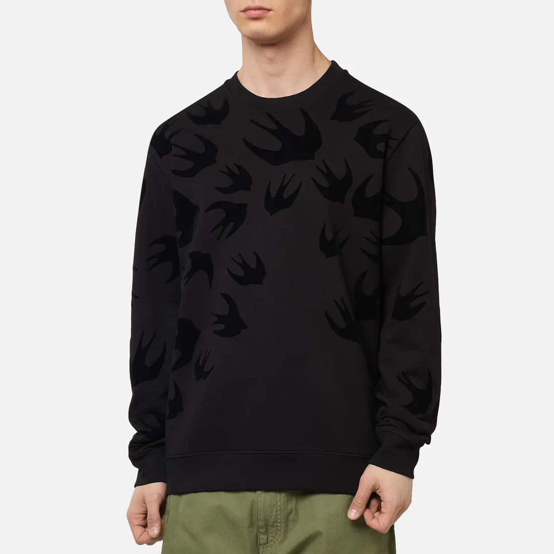 McQ Alexander McQueen Мужская толстовка Crew Neck Swallow Flocked