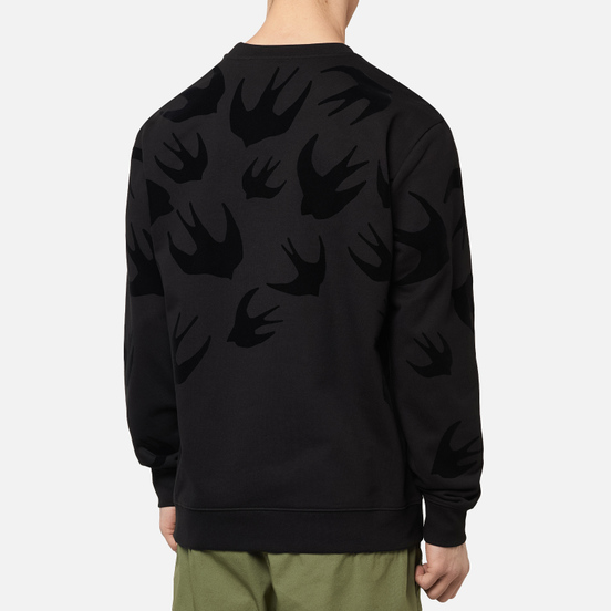 Мужская толстовка McQ Alexander McQueen Crew Neck Swallow Flocked Darkest Black
