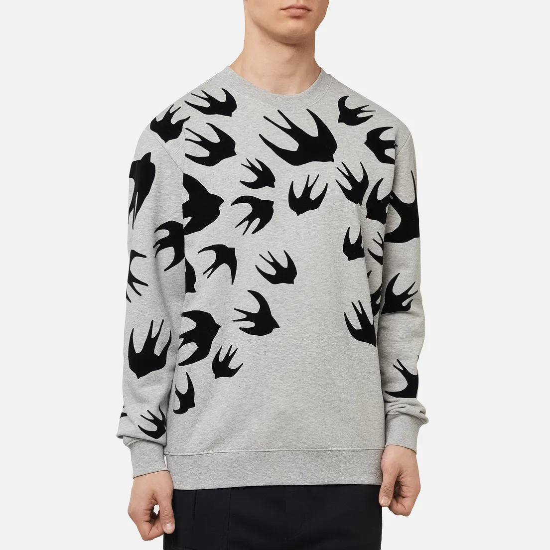 McQ Alexander McQueen Мужская толстовка Crew Neck Swallow Flocked
