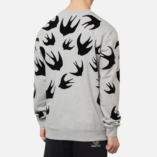 Мужская толстовка McQ Alexander McQueen Crew Neck Swallow Flocked Mercury Melange
