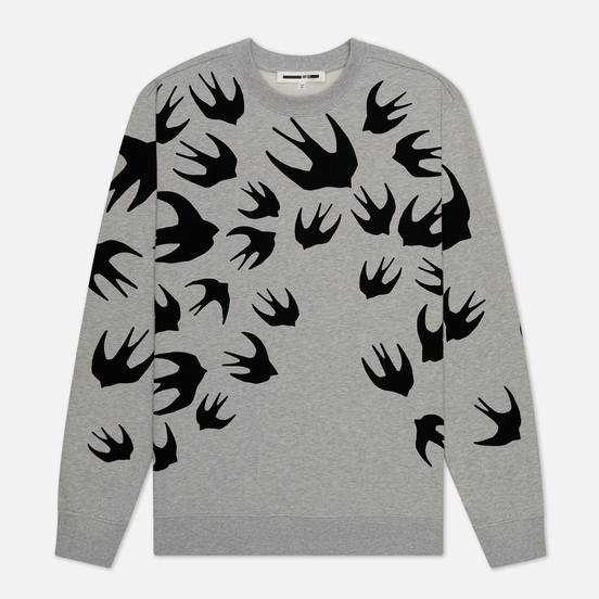 Мужская толстовка McQ Alexander McQueen Crew Neck Swallow Flocked Mercury Melange