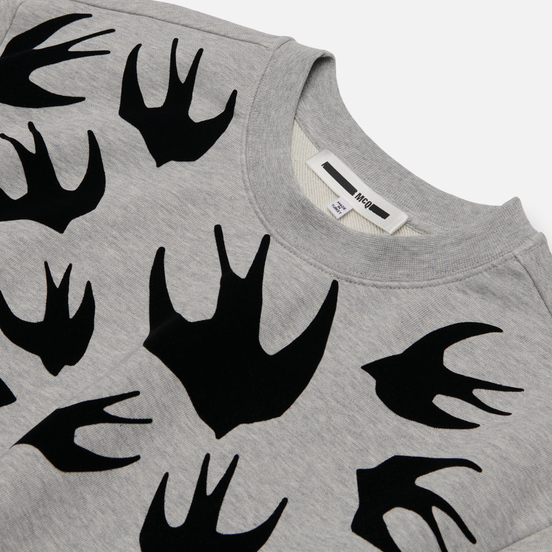 Мужская толстовка McQ Alexander McQueen Crew Neck Swallow Flocked Mercury Melange