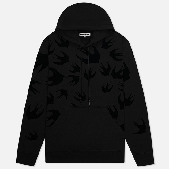 Мужская толстовка McQ Alexander McQueen Pullover Hoodie Swallow Flocked Darkest Black