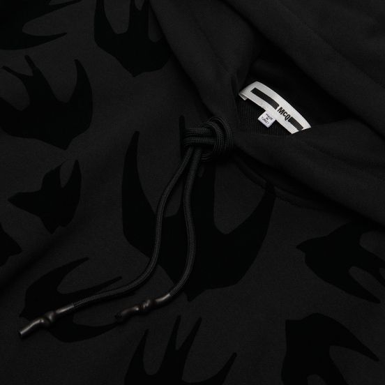 Мужская толстовка McQ Alexander McQueen Pullover Hoodie Swallow Flocked Darkest Black