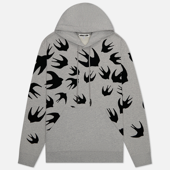 Мужская толстовка McQ Alexander McQueen Pullover Hoodie Swallow Flocked Mercury Melange