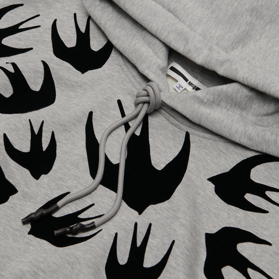 Мужская толстовка McQ Alexander McQueen Pullover Hoodie Swallow Flocked Mercury Melange
