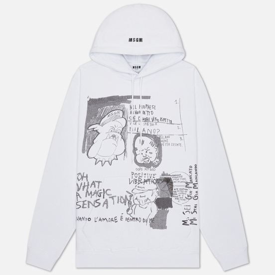 Мужская толстовка MSGM Graffiti Print Hoodie Optical White