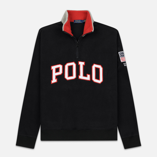 Мужская толстовка Polo Ralph Lauren Embroidery Flag Patch U.S.A. Half-Zip Black
