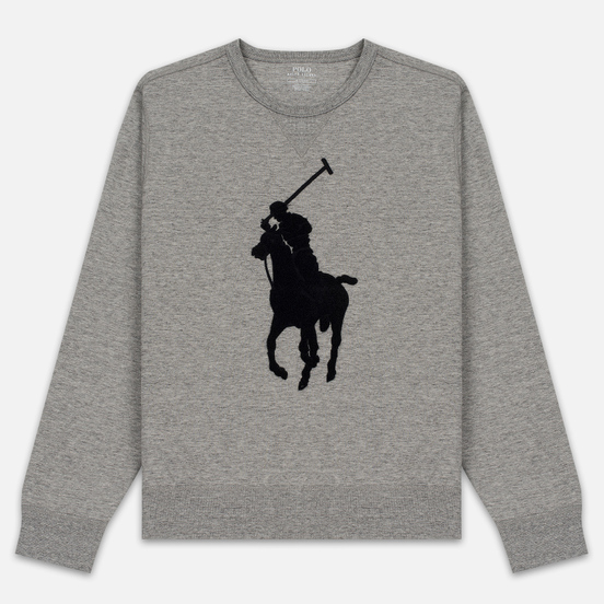 Мужская толстовка Polo Ralph Lauren Signature Embroidered Big Pony Crew Neck Battalion Grey Heather/Black