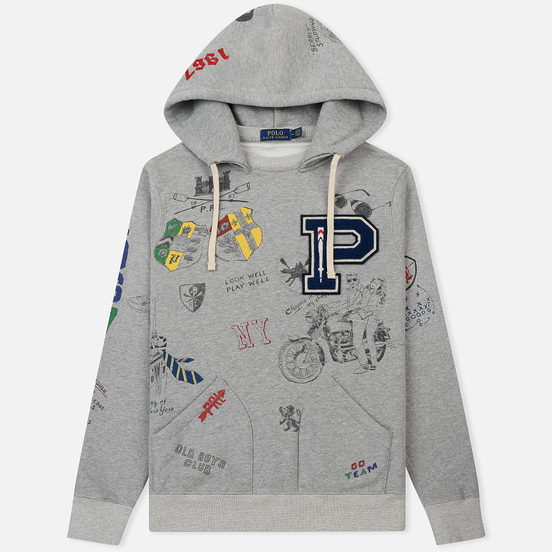 Мужская толстовка Polo Ralph Lauren Vintage Print Hoodie Light Grey Heather