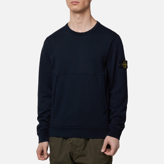 Мужская толстовка Stone Island Crew Neck Diagonal Pockets Navy Blue