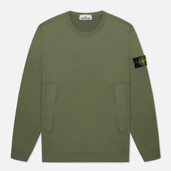 Мужская толстовка Stone Island Crew Neck Diagonal Pockets Olive