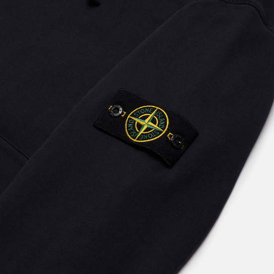 Мужская толстовка Stone Island Hooded Cotton Fleece Pouch Pocket Navy Blue