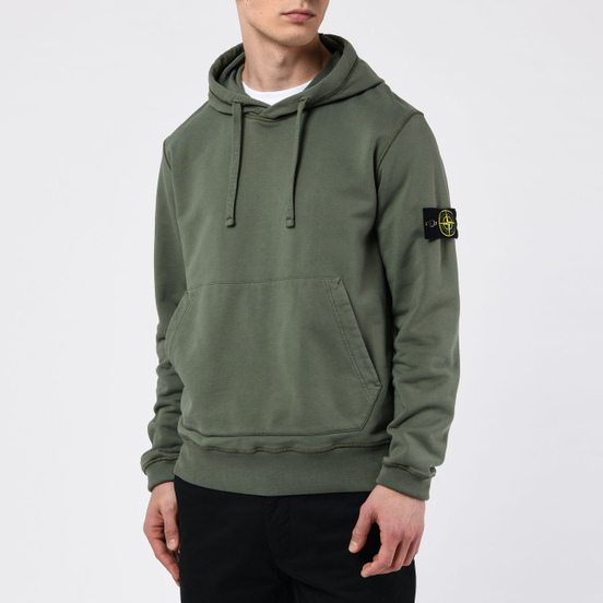 Мужская толстовка Stone Island Hooded Cotton Fleece Pouch Pocket Olive Green