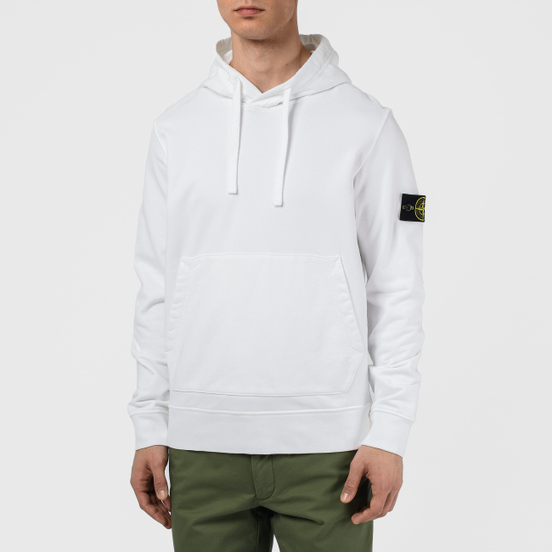 Мужская толстовка Stone Island Hooded Cotton Fleece Pouch Pocket White