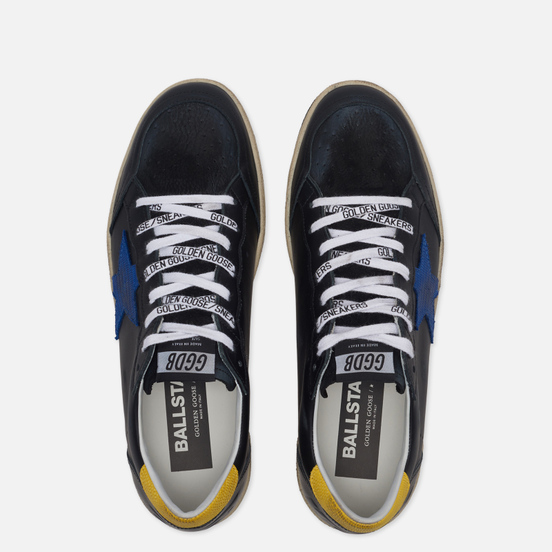 Мужские кроссовки Golden Goose Ball Star Black Leather/Blue Lizard Star