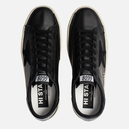 Мужские кроссовки Golden Goose Hi Star Black Leather Lettering