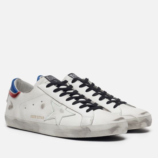 Мужские кроссовки Golden Goose Superstar White/Blue/Red Leather/White Star