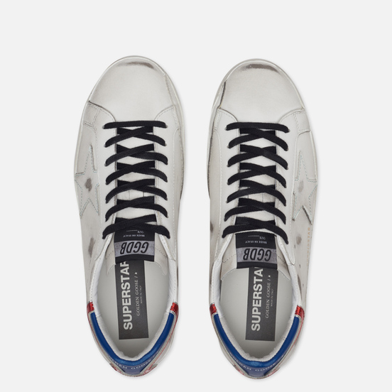 Мужские кроссовки Golden Goose Superstar White/Blue/Red Leather/White Star