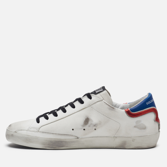 Мужские кроссовки Golden Goose Superstar White/Blue/Red Leather/White Star