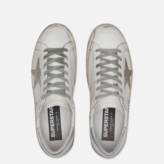 Мужские кроссовки Golden Goose Superstar White/Silver Metal Lettering