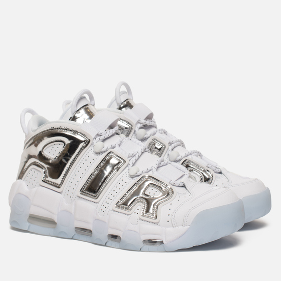 nike air uptempo white and silver