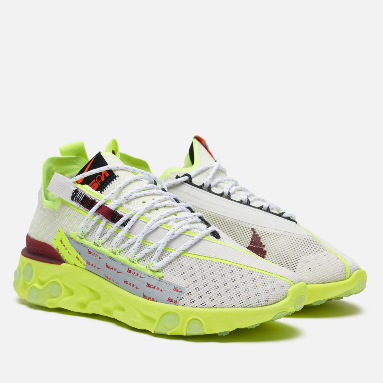 nike react runner ispa platinum tint volt glow team red