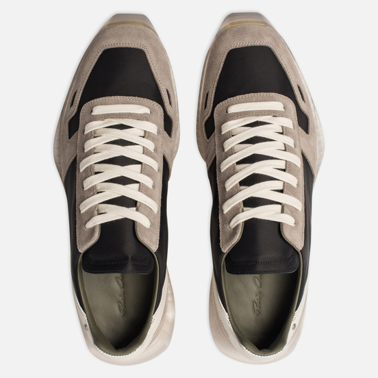Мужские кроссовки Rick Owens New Vintage Runner Lace Up Tech Canvas/Velour Suede Black/Clear Sole
