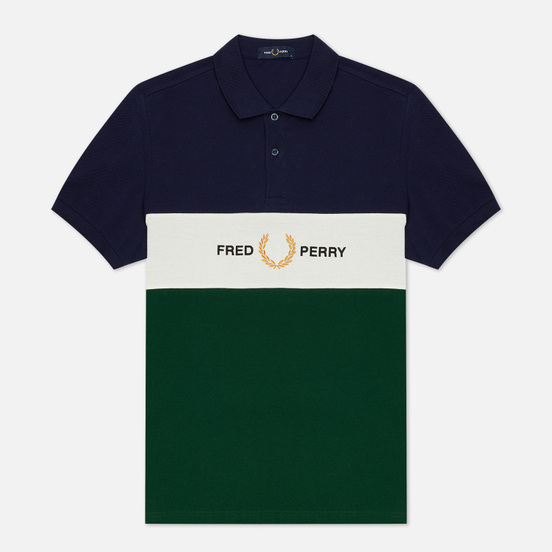 Мужское поло Fred Perry Embroidered Panel Carbon Blue