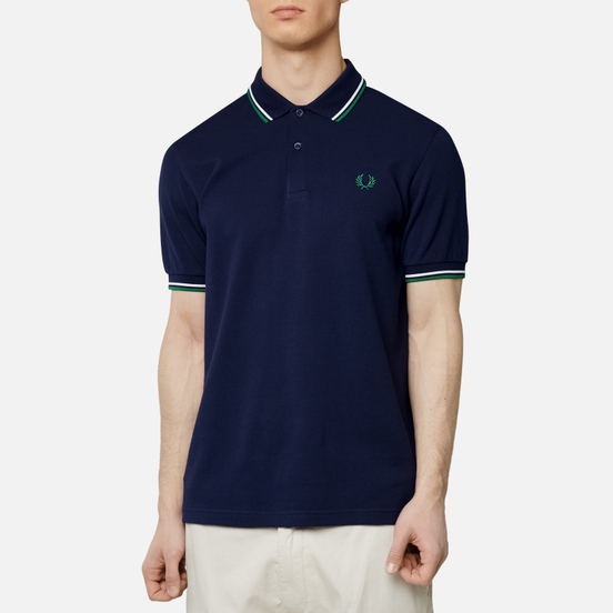 Мужское поло Fred Perry M3600 Twin Tipped Carbon Blue/White/Raf Green