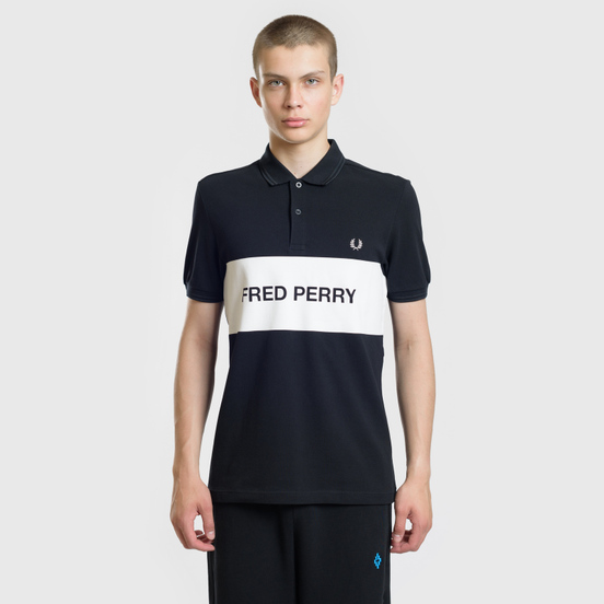 Мужское поло Fred Perry Printed Panel Pique Black