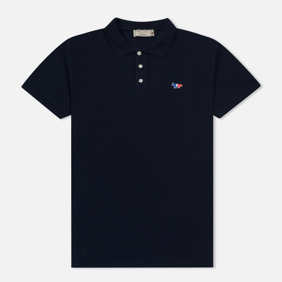 Мужское поло Maison Kitsune Tricolor Fox Patch Navy