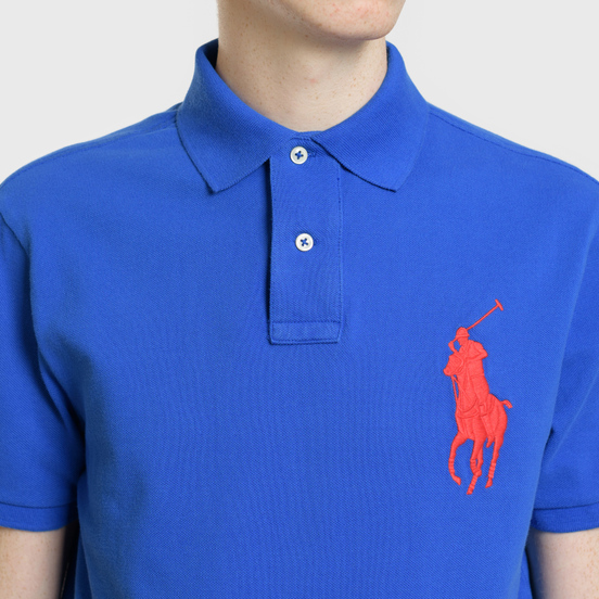 Мужское поло Polo Ralph Lauren Big Logo Embroidered And Patch 3 Custom Slim Fit Blue Saturn