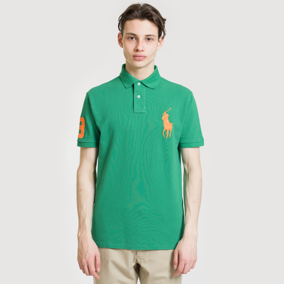 Мужское поло Polo Ralph Lauren Big Logo Embroidered And Patch 3 Custom Slim Fit Kayak Green