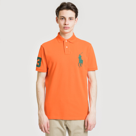 Мужское поло Polo Ralph Lauren Big Logo Embroidered And Patch 3 Custom Slim Fit Sailing Orange