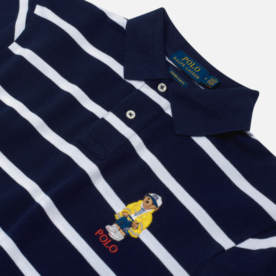 Мужское поло Polo Ralph Lauren Embroidered Bear Stripe Basic Mesh Cruise Navy/White