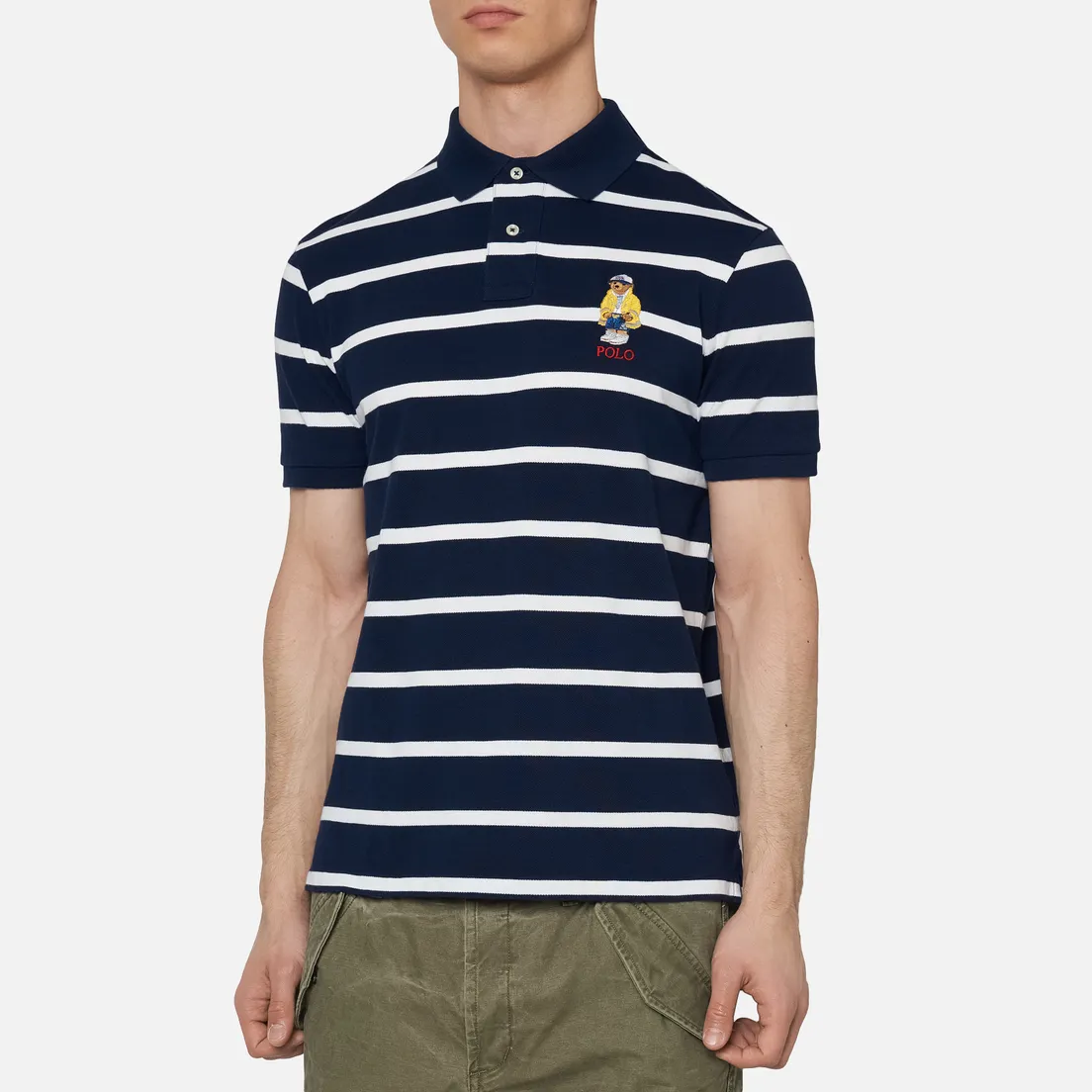 Polo Ralph Lauren Мужское поло Embroidered Bear Stripe Basic Mesh
