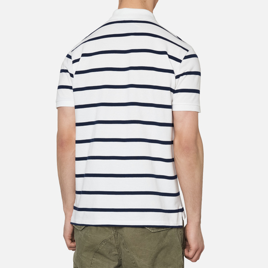 Мужское поло Polo Ralph Lauren Embroidered Bear Stripe Basic Mesh White/Cruise Navy
