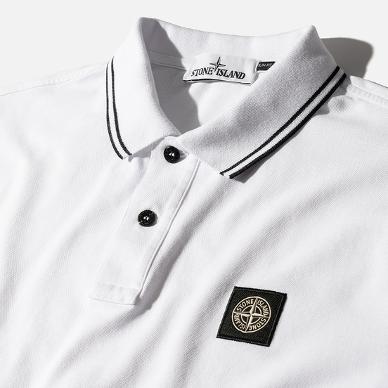 Мужское поло Stone Island Patch Program White/Navy
