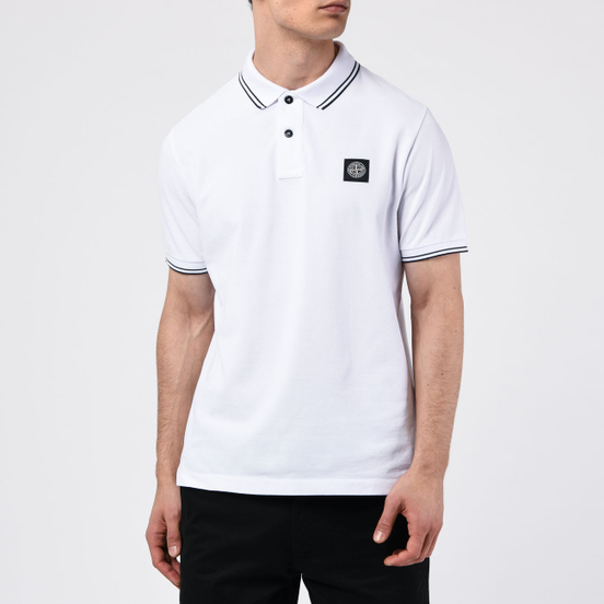 Мужское поло Stone Island Patch Program White/Navy