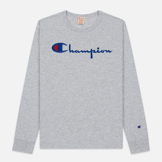 Мужской лонгслив Champion Reverse Weave Big Script Crew Neck Light Grey